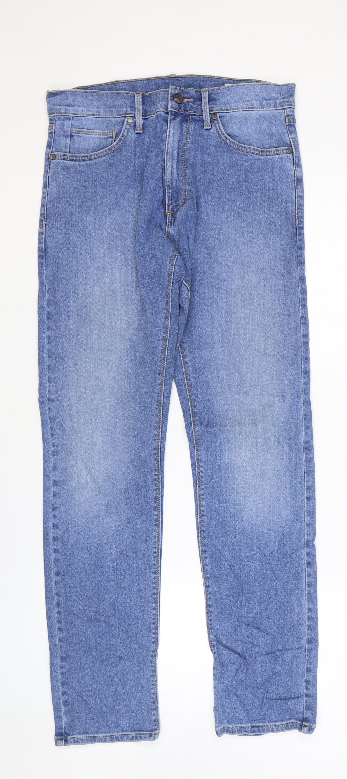 Marks and Spencer Mens Blue Cotton Skinny Jeans Size 30 in L31 in Regular Zip