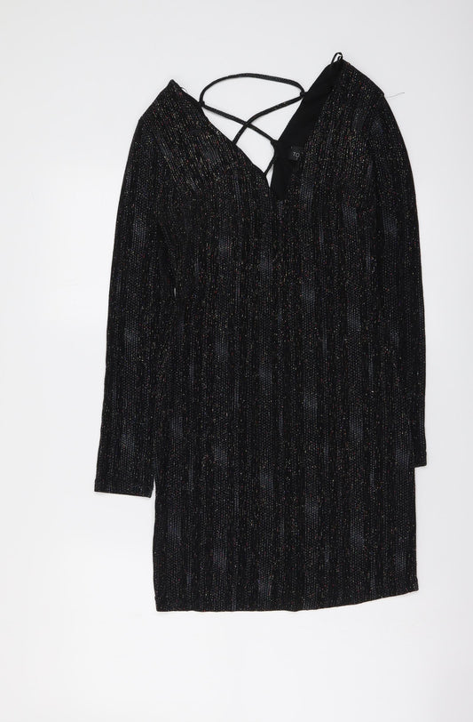 Topshop Womens Black Polyester Mini Size 8 V-Neck Pullover