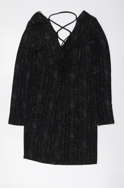 Topshop Womens Black Polyester Mini Size 8 V-Neck Pullover