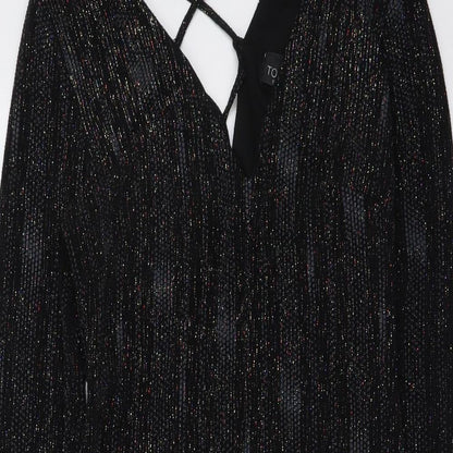 Topshop Womens Black Polyester Mini Size 8 V-Neck Pullover