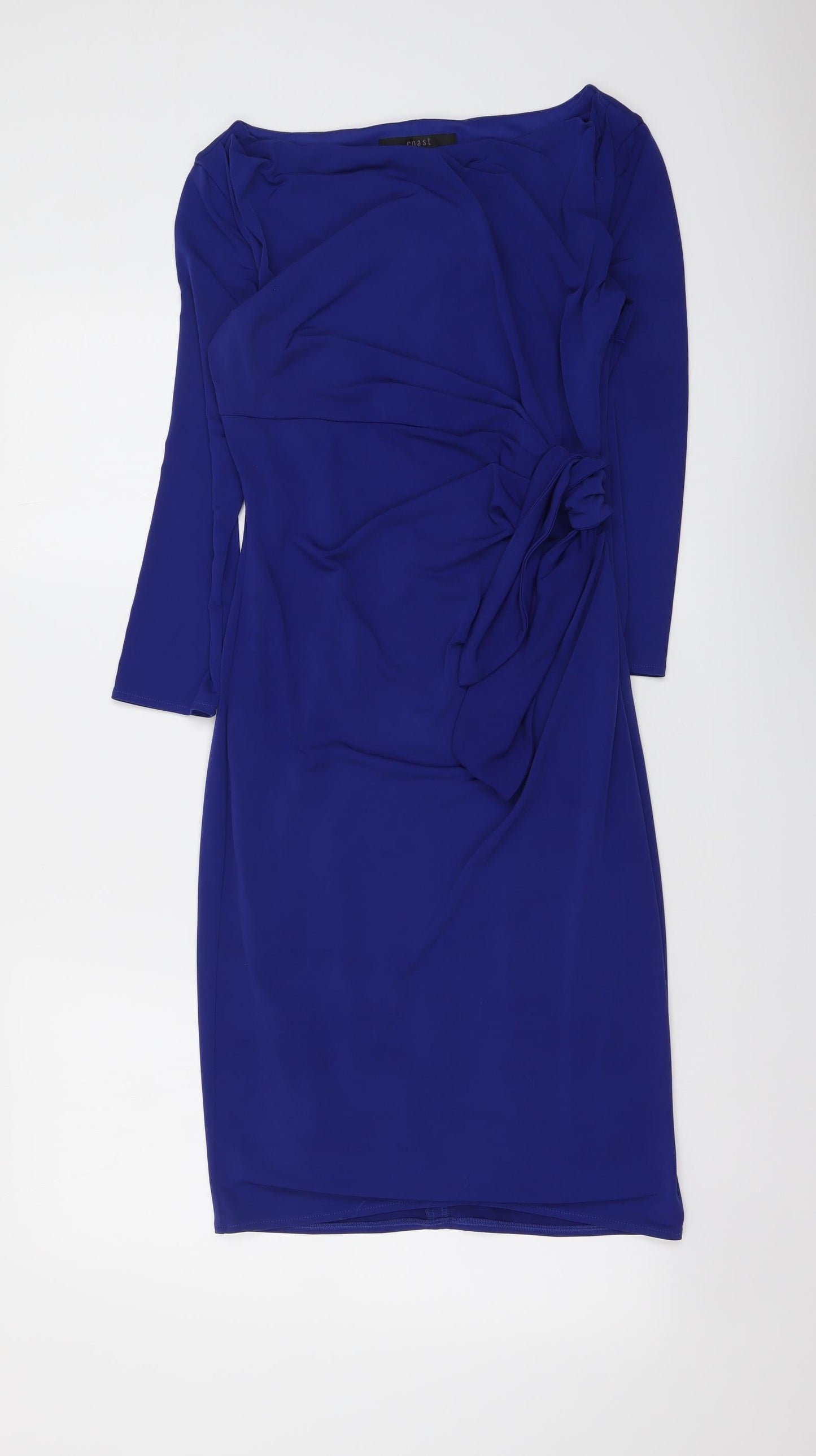 Coast Womens Blue Polyester Bodycon Size 8 Boat Neck Zip - Knot Detail