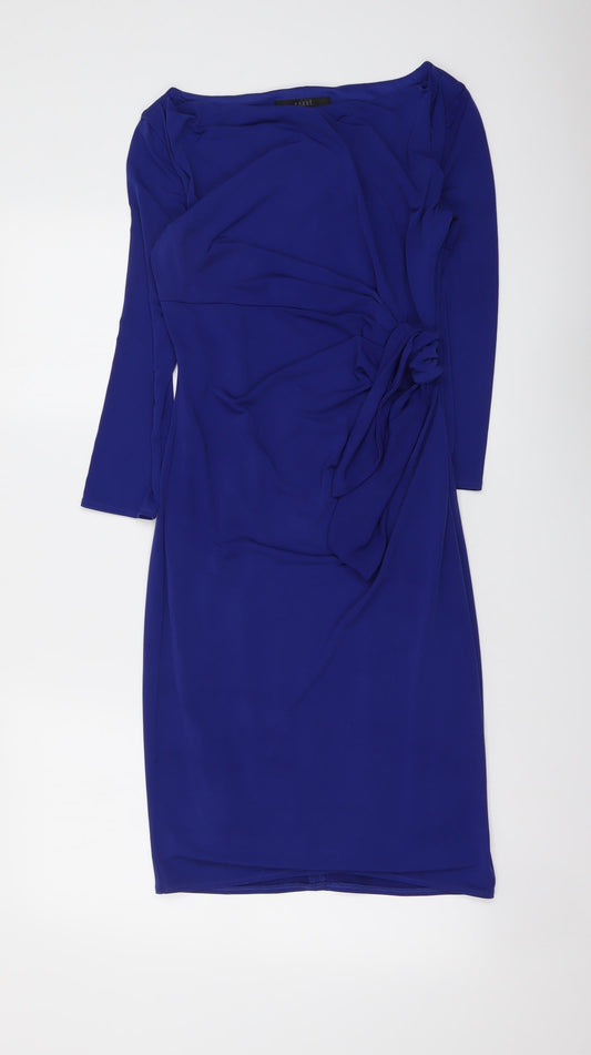 Coast Womens Blue Polyester Bodycon Size 8 Boat Neck Zip - Knot Detail