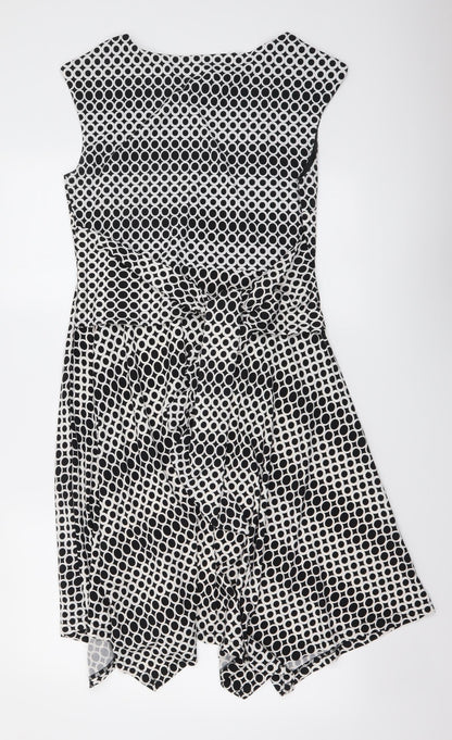Izabel Womens Black Geometric Polyester A-Line Size 12 Boat Neck Pullover