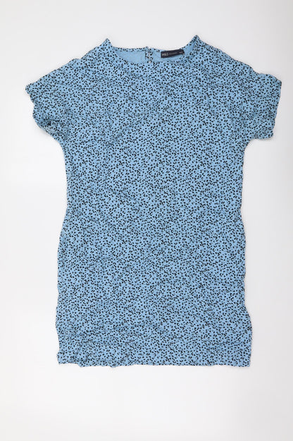 Marks and Spencer Womens Blue Animal Print Viscose A-Line Size 6 Round Neck Pullover - Leopard pattern