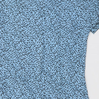 Marks and Spencer Womens Blue Animal Print Viscose A-Line Size 6 Round Neck Pullover - Leopard pattern