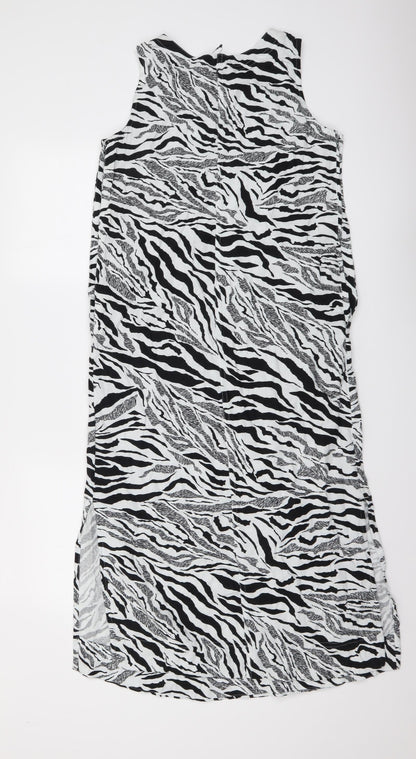 Marks and Spencer Womens White Animal Print Linen Tank Dress Size 6 Round Neck Pullover - Zebra pattern