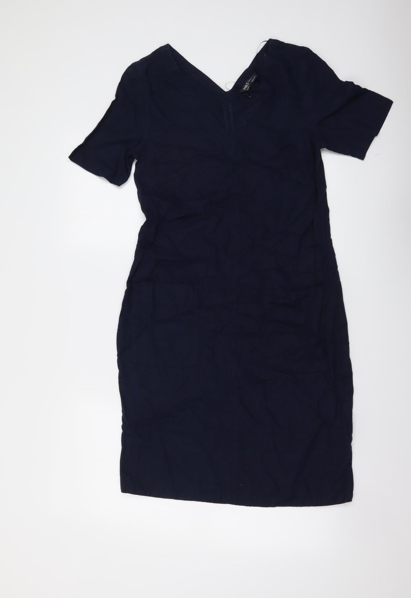 Marks and Spencer Womens Blue Linen A-Line Size 6 V-Neck Pullover