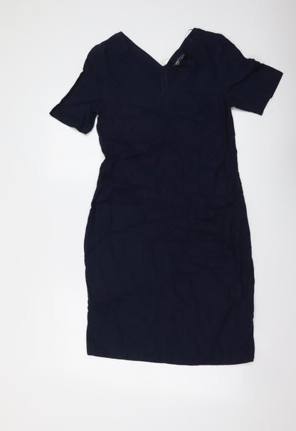 Marks and Spencer Womens Blue Linen A-Line Size 6 V-Neck Pullover