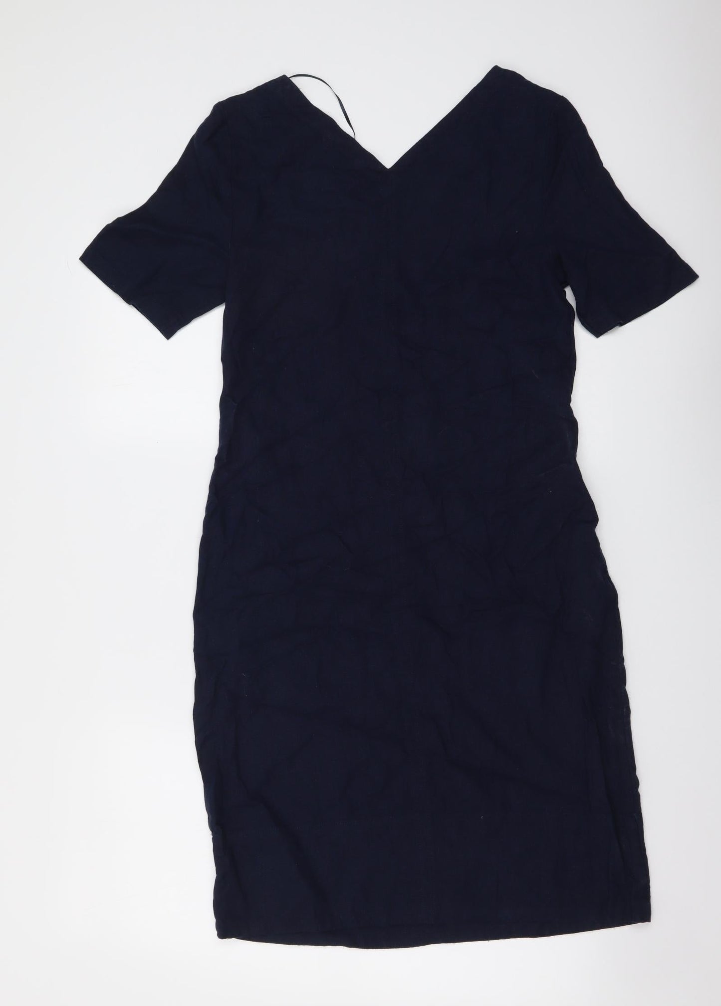 Marks and Spencer Womens Blue Linen A-Line Size 6 V-Neck Pullover