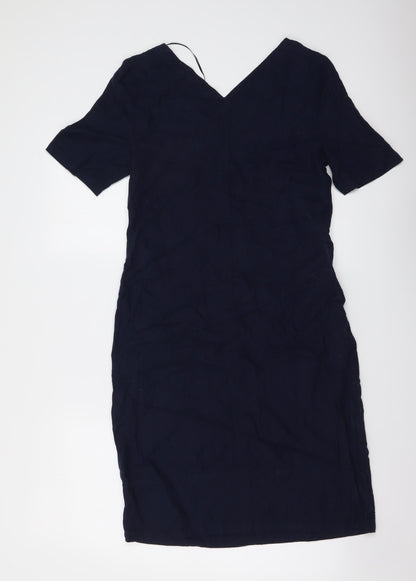 Marks and Spencer Womens Blue Linen A-Line Size 6 V-Neck Pullover