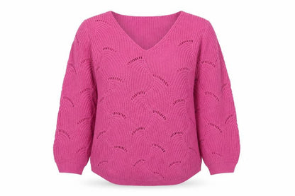 Bassini Womens Pink V-Neck Acrylic Pullover Jumper Size M