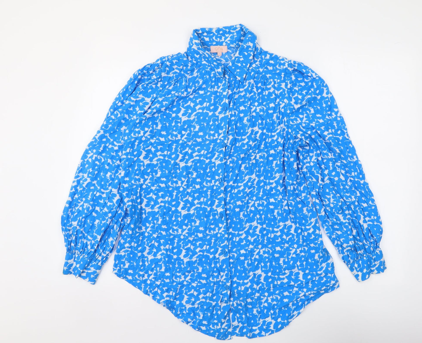 Goa Womens Blue Geometric Viscose Basic Button-Up Size S Collared