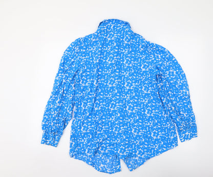 Goa Womens Blue Geometric Viscose Basic Button-Up Size S Collared