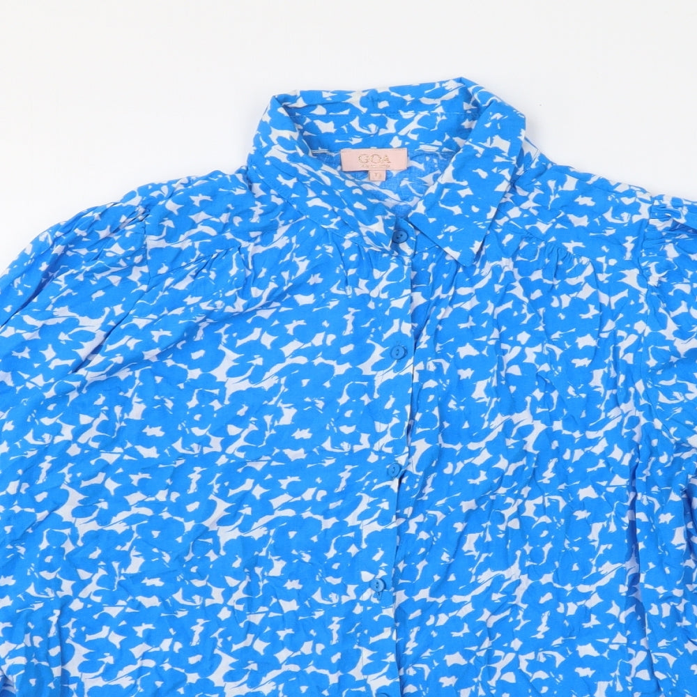 Goa Womens Blue Geometric Viscose Basic Button-Up Size S Collared