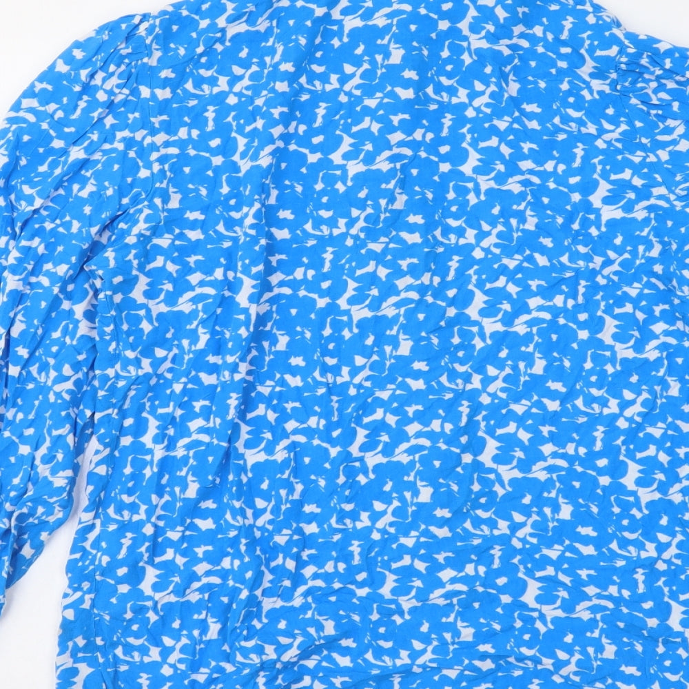 Goa Womens Blue Geometric Viscose Basic Button-Up Size S Collared