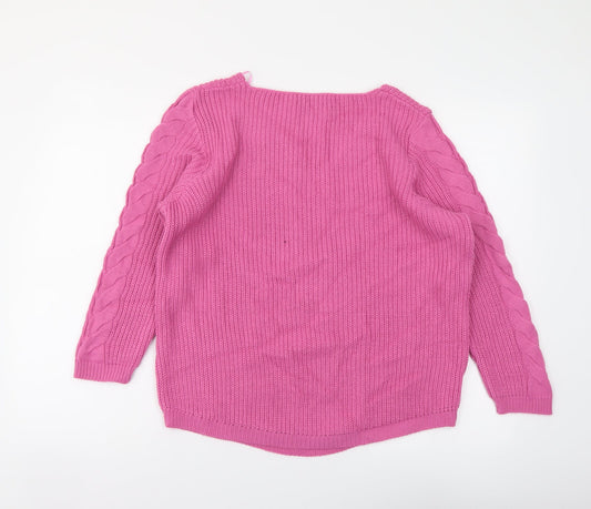 BASSINI Womens Pink V-Neck Acrylic Pullover Jumper Size L
