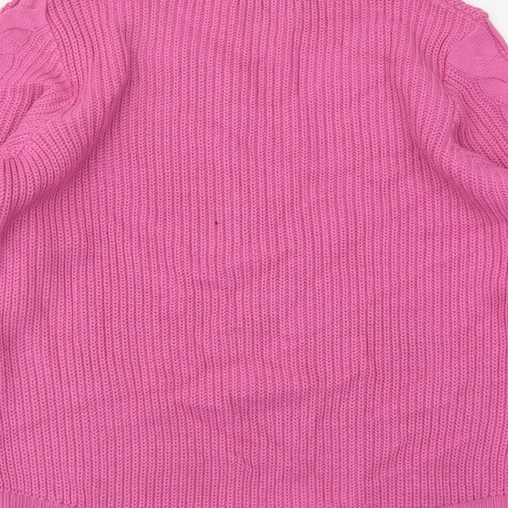 BASSINI Womens Pink V-Neck Acrylic Pullover Jumper Size L