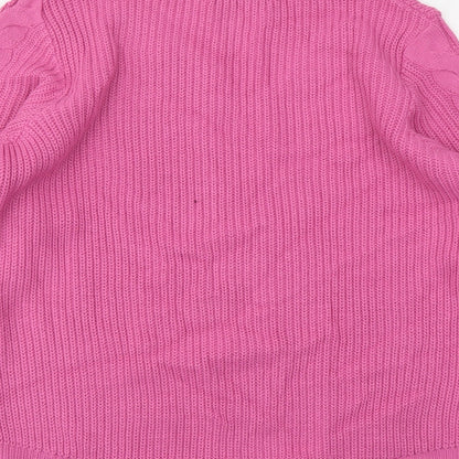 BASSINI Womens Pink V-Neck Acrylic Pullover Jumper Size L