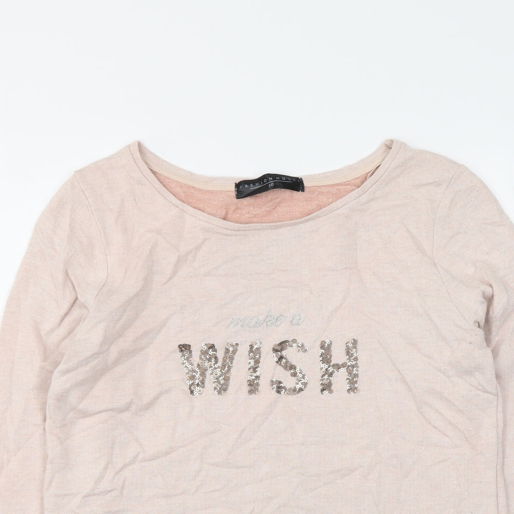 Fashion House Womens Pink Polyester Basic Blouse Size 10 Boat Neck - Make a wish