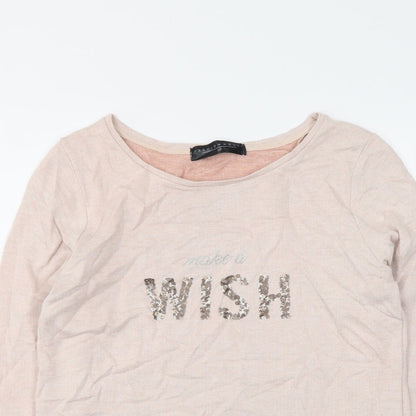 Fashion House Womens Pink Polyester Basic Blouse Size 10 Boat Neck - Make a wish