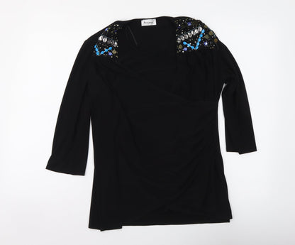Anonymous Womens Black Polyester Basic Blouse Size 14 Round Neck
