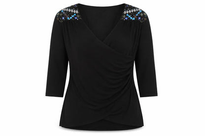 Anonymous Womens Black Polyester Basic Blouse Size 14 Round Neck