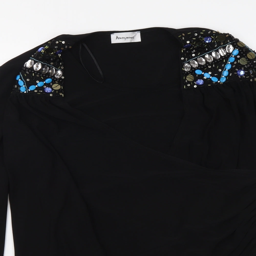 Anonymous Womens Black Polyester Basic Blouse Size 14 Round Neck