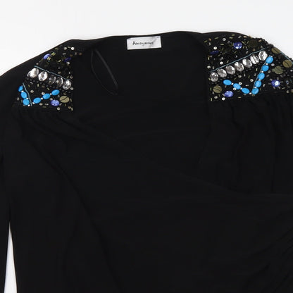 Anonymous Womens Black Polyester Basic Blouse Size 14 Round Neck