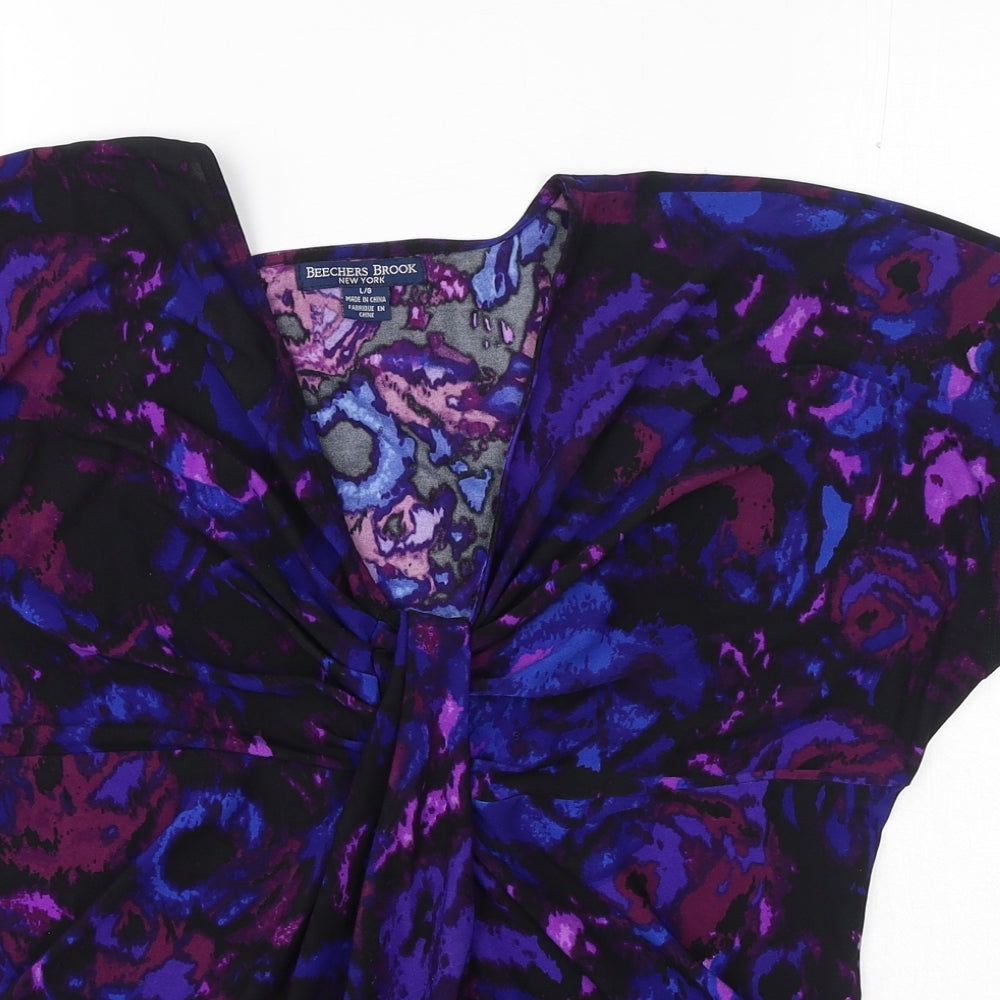 BEECHERS BROOK NEW YORK Womens Multicoloured Geometric Polyester Jersey T-Shirt Size L V-Neck