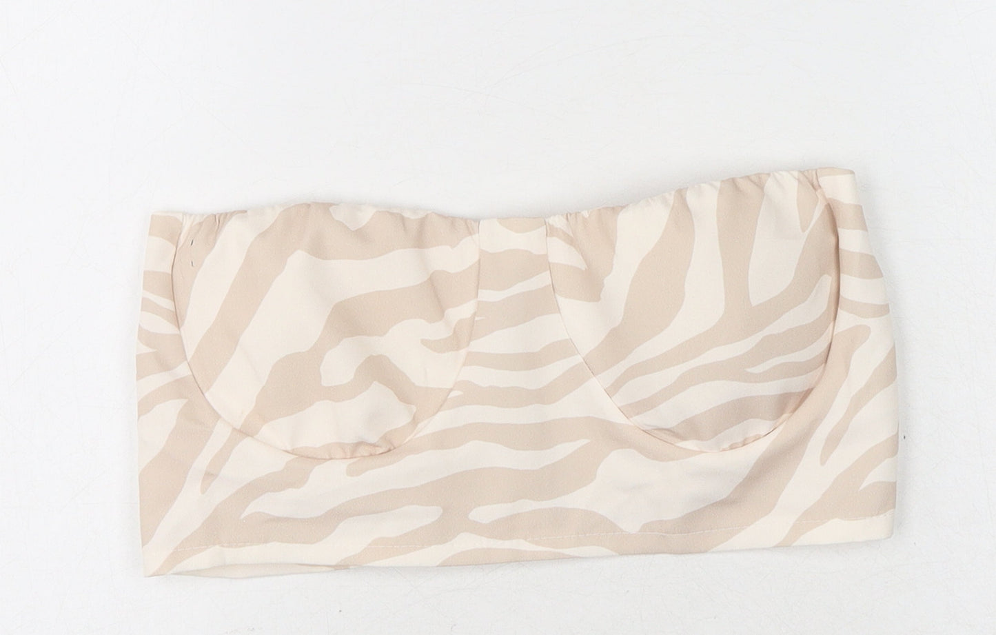Boohoo Womens Beige Animal Print Polyester Cropped Tank Size 10 Off the Shoulder - Zebra Print