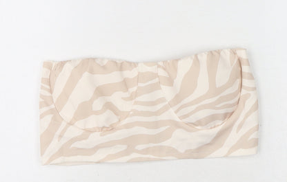 Boohoo Womens Beige Animal Print Polyester Cropped Tank Size 10 Off the Shoulder - Zebra Print