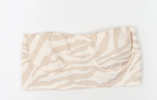 Boohoo Womens Beige Animal Print Polyester Cropped Tank Size 10 Off the Shoulder - Zebra Print
