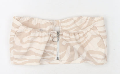 Boohoo Womens Beige Animal Print Polyester Cropped Tank Size 10 Off the Shoulder - Zebra Print