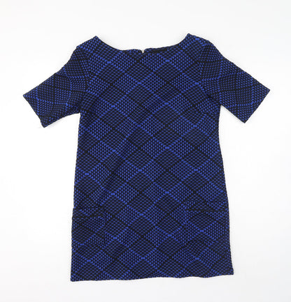 Wallis Womens Blue Geometric Polyester Mini Size S Round Neck Zip