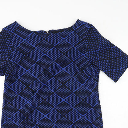 Wallis Womens Blue Geometric Polyester Mini Size S Round Neck Zip