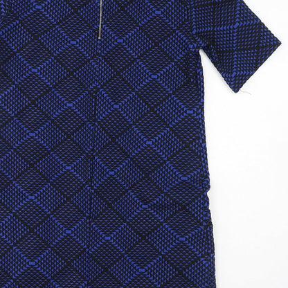 Wallis Womens Blue Geometric Polyester Mini Size S Round Neck Zip