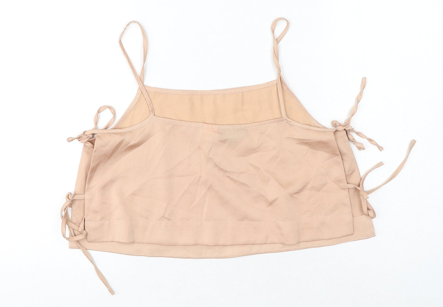 Topshop Womens Gold Polyester Cropped Tank Size 10 Square Neck - Tie Detail
