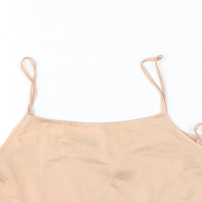 Topshop Womens Gold Polyester Cropped Tank Size 10 Square Neck - Tie Detail