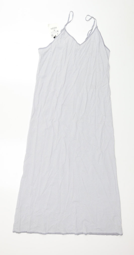 Zara Womens Grey Striped Viscose Tank Dress Size S V-Neck Pullover