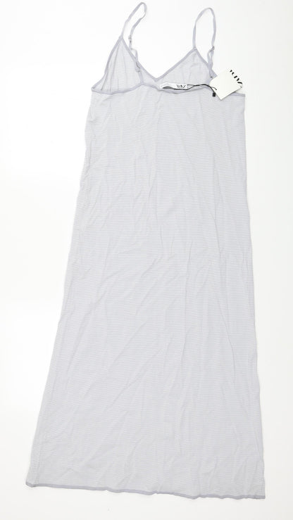 Zara Womens Grey Striped Viscose Tank Dress Size S V-Neck Pullover