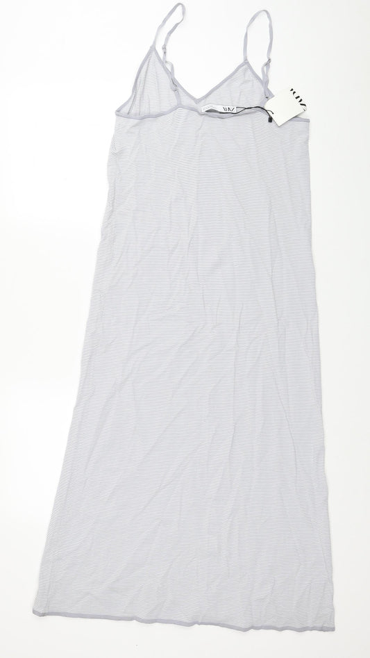 Zara Womens Grey Striped Viscose Tank Dress Size S V-Neck Pullover