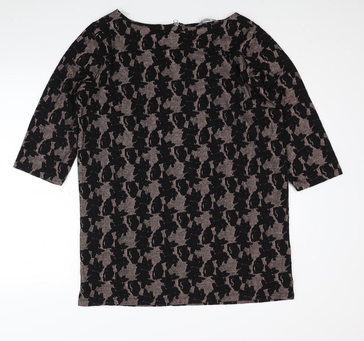 Nutmeg Womens Black Geometric Polyester Tunic Blouse Size 12 Boat Neck