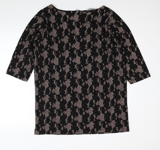 Nutmeg Womens Black Geometric Polyester Tunic Blouse Size 12 Boat Neck