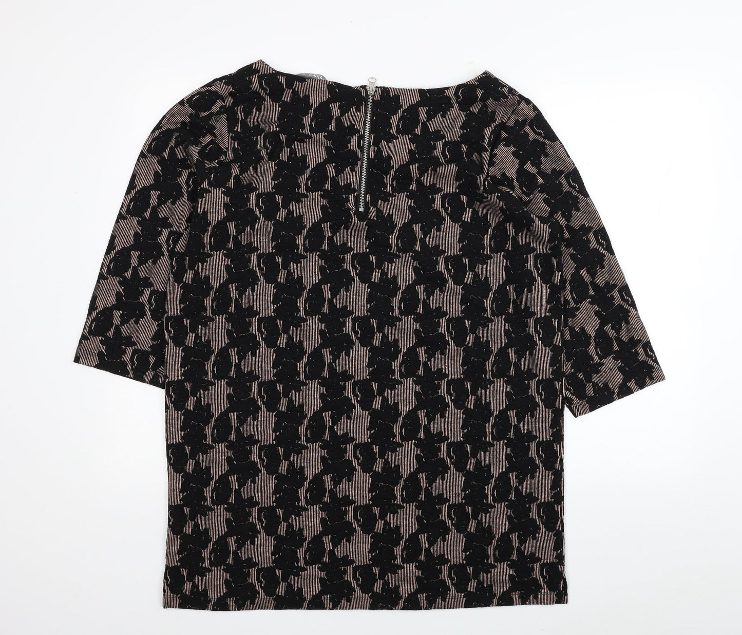 Nutmeg Womens Black Geometric Polyester Tunic Blouse Size 12 Boat Neck