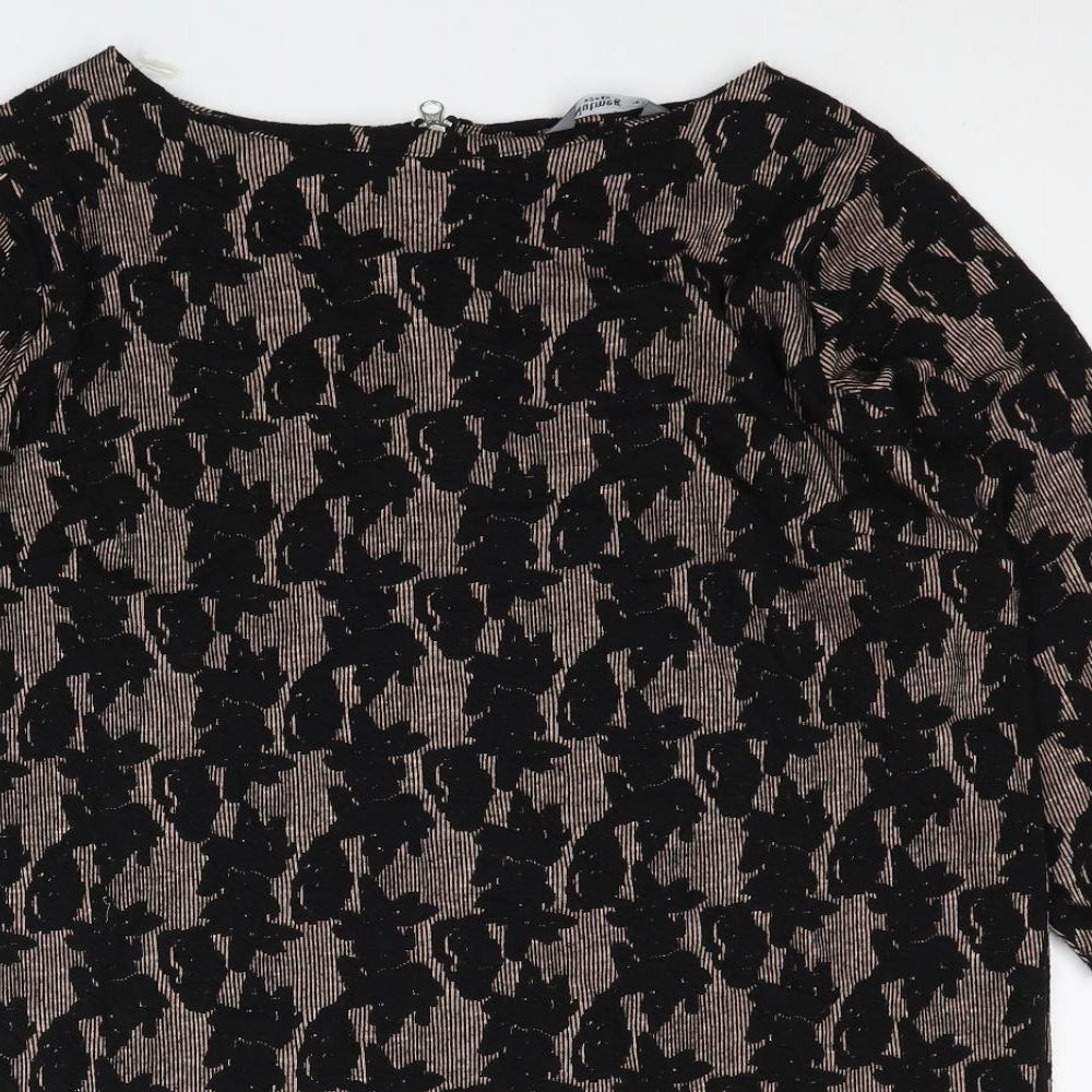 Nutmeg Womens Black Geometric Polyester Tunic Blouse Size 12 Boat Neck