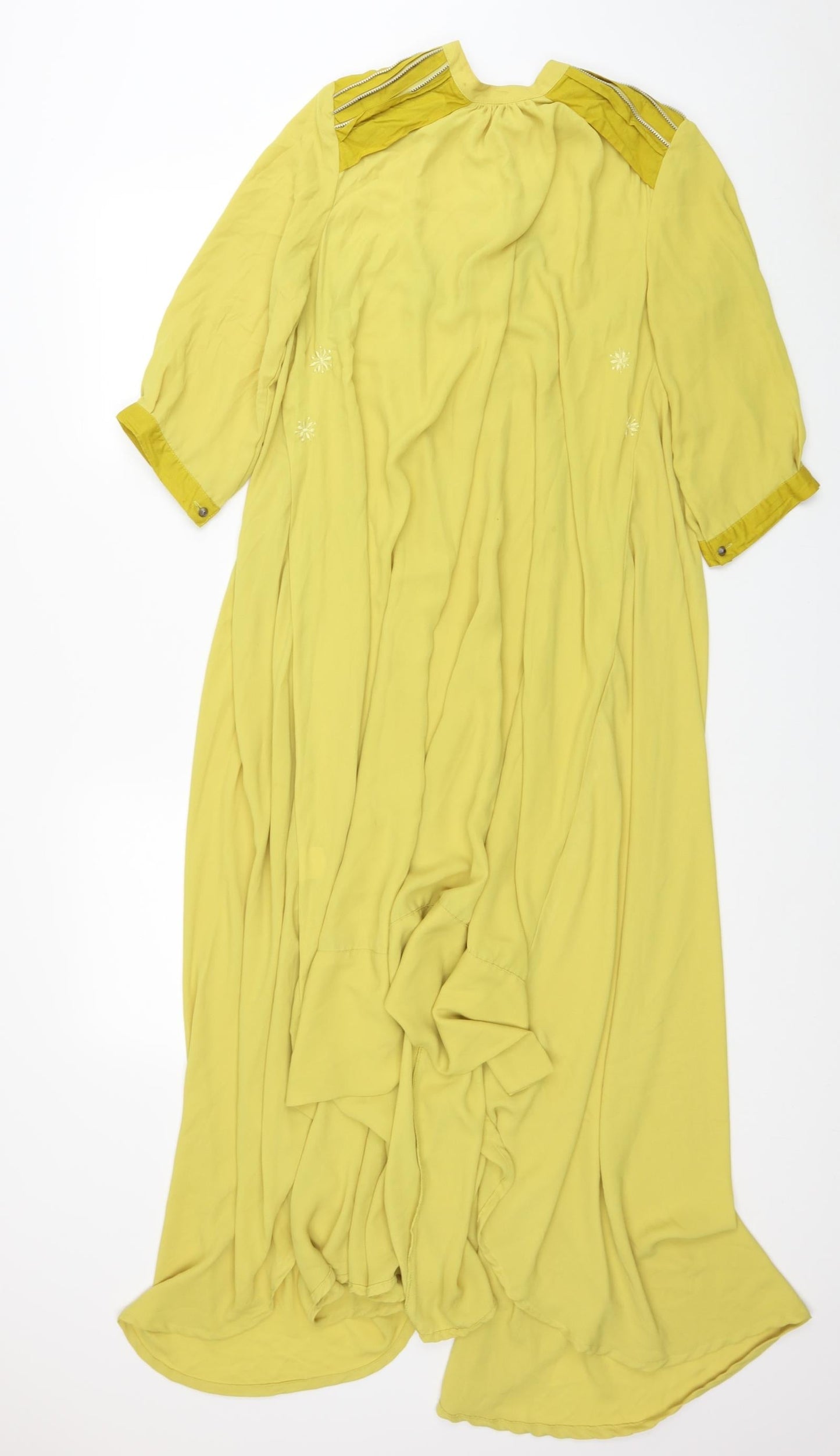 Ethanic Womens Yellow Polyester Maxi Size S Round Neck Button
