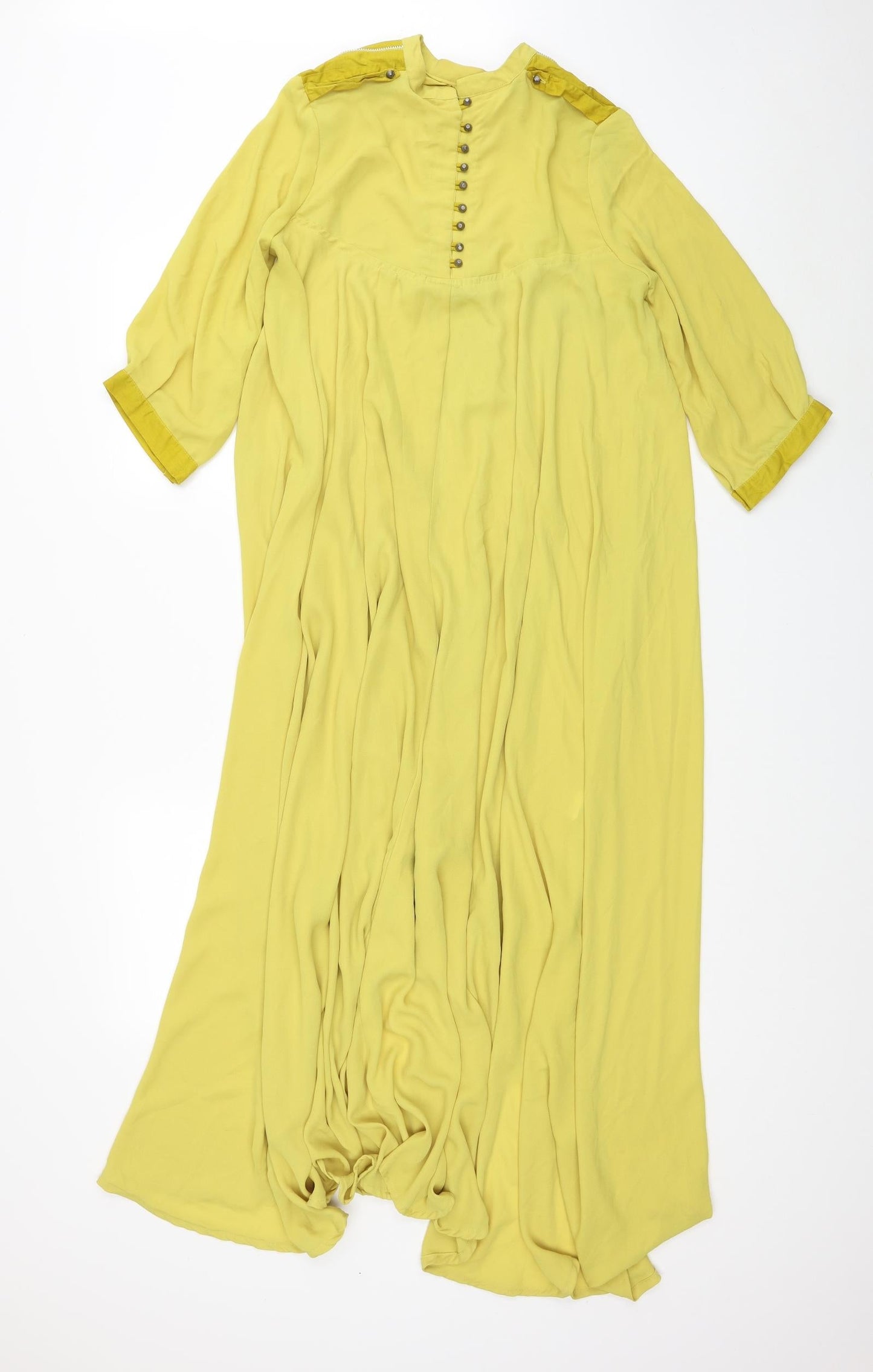 Ethanic Womens Yellow Polyester Maxi Size S Round Neck Button