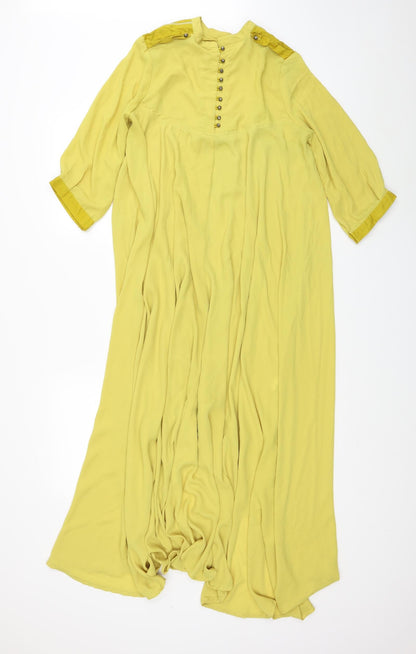 Ethanic Womens Yellow Polyester Maxi Size S Round Neck Button