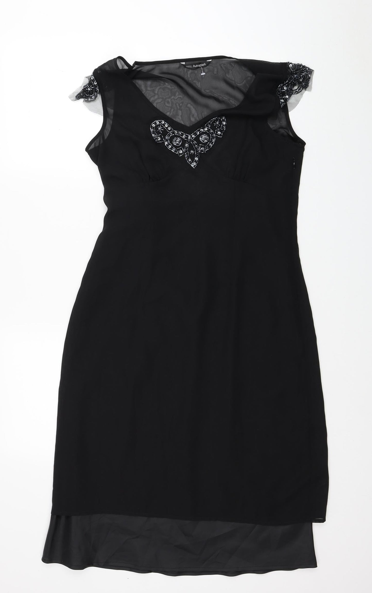 Autograph Womens Black Polyester A-Line Size 10 V-Neck Zip