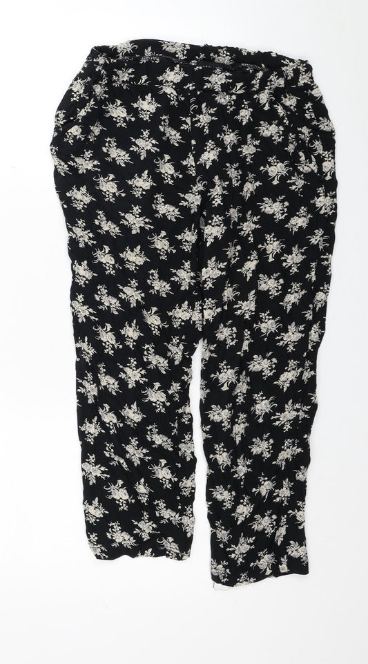 New Look Womens Black Floral Viscose Harem Trousers Size 10 L20 in Regular